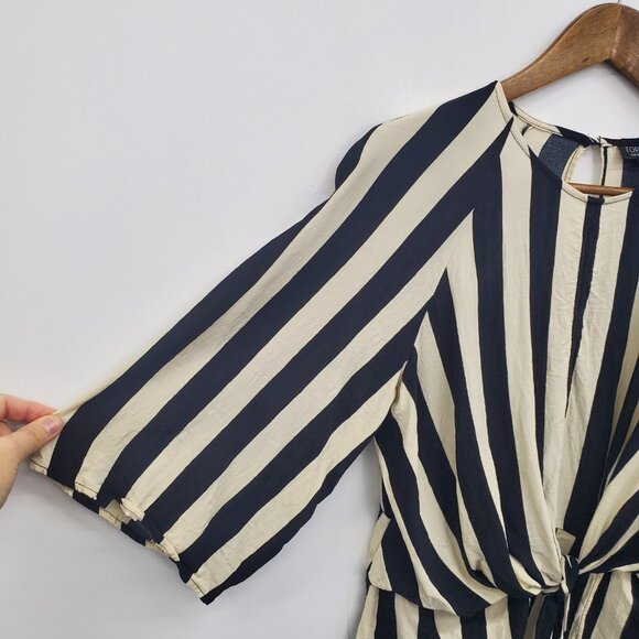 Topshop Black Ivory Striped Tie Front Blouse Womens 8 Boho Modern Statement Top - Picture 6 of 14